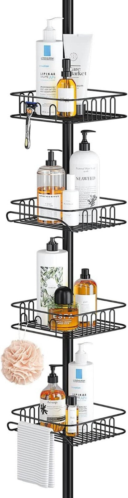 Durable Rust-Resistant Shower Organizer - Freestanding Tension Pole Caddy 113 In