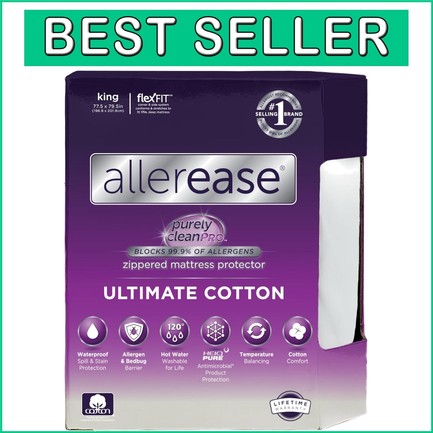 AllerEase King Zippered Mattress Protector - Premium Waterproof & Allergy Relief