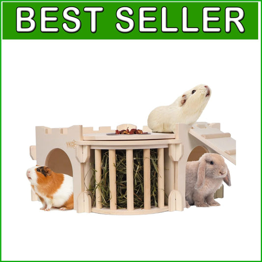 Extra Large Rabbit House with Ladder and Hay Feeder for Small Animal Comfort