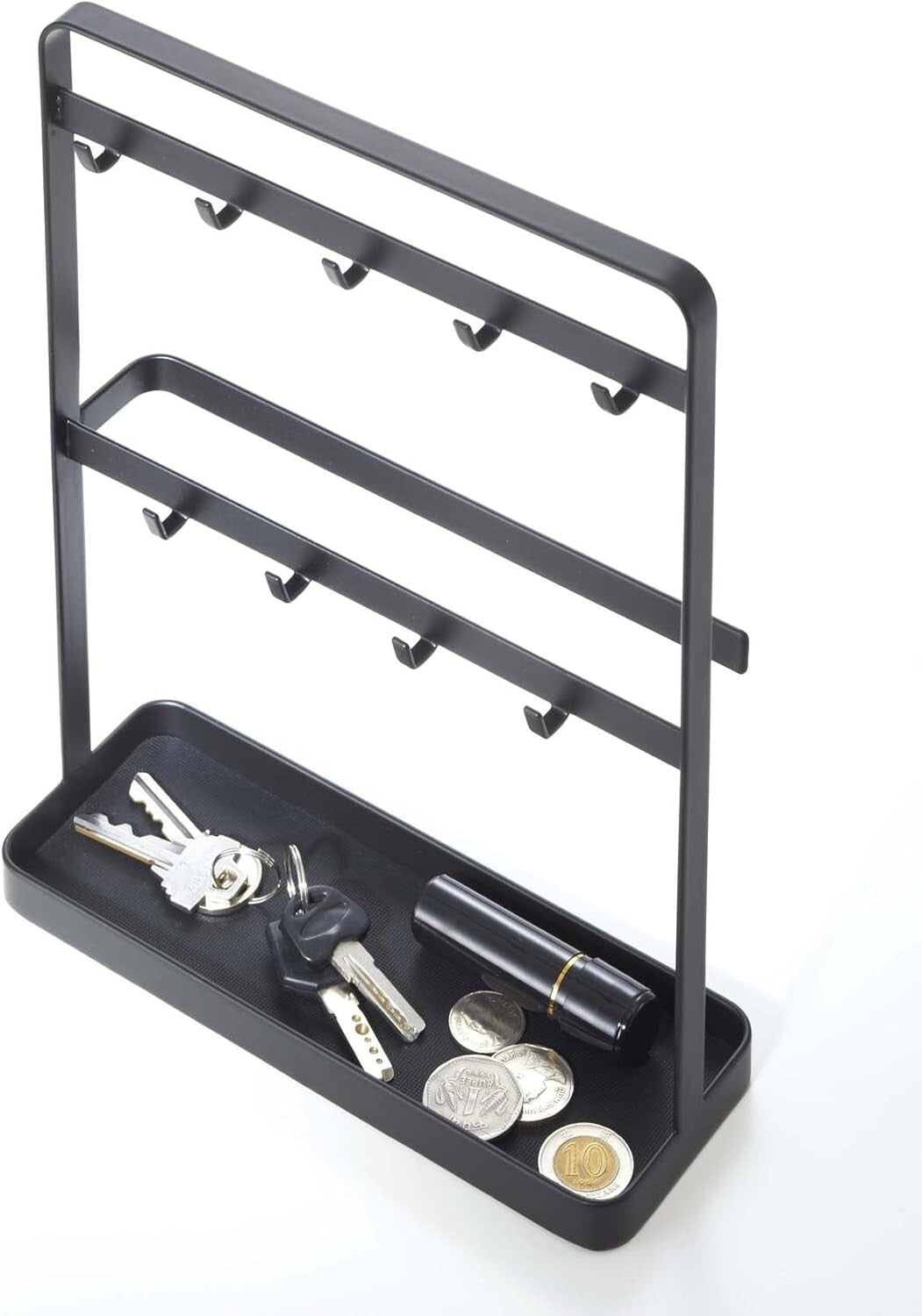 Modern Key Rack - Sleek Metal Hook Organizer with Tray for Entryway Essentials