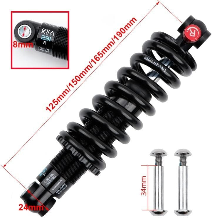 Adjustable Hydraulic Rear Shock Absorber for MTB/E-Bike/Scooter - 125MM to 190MM