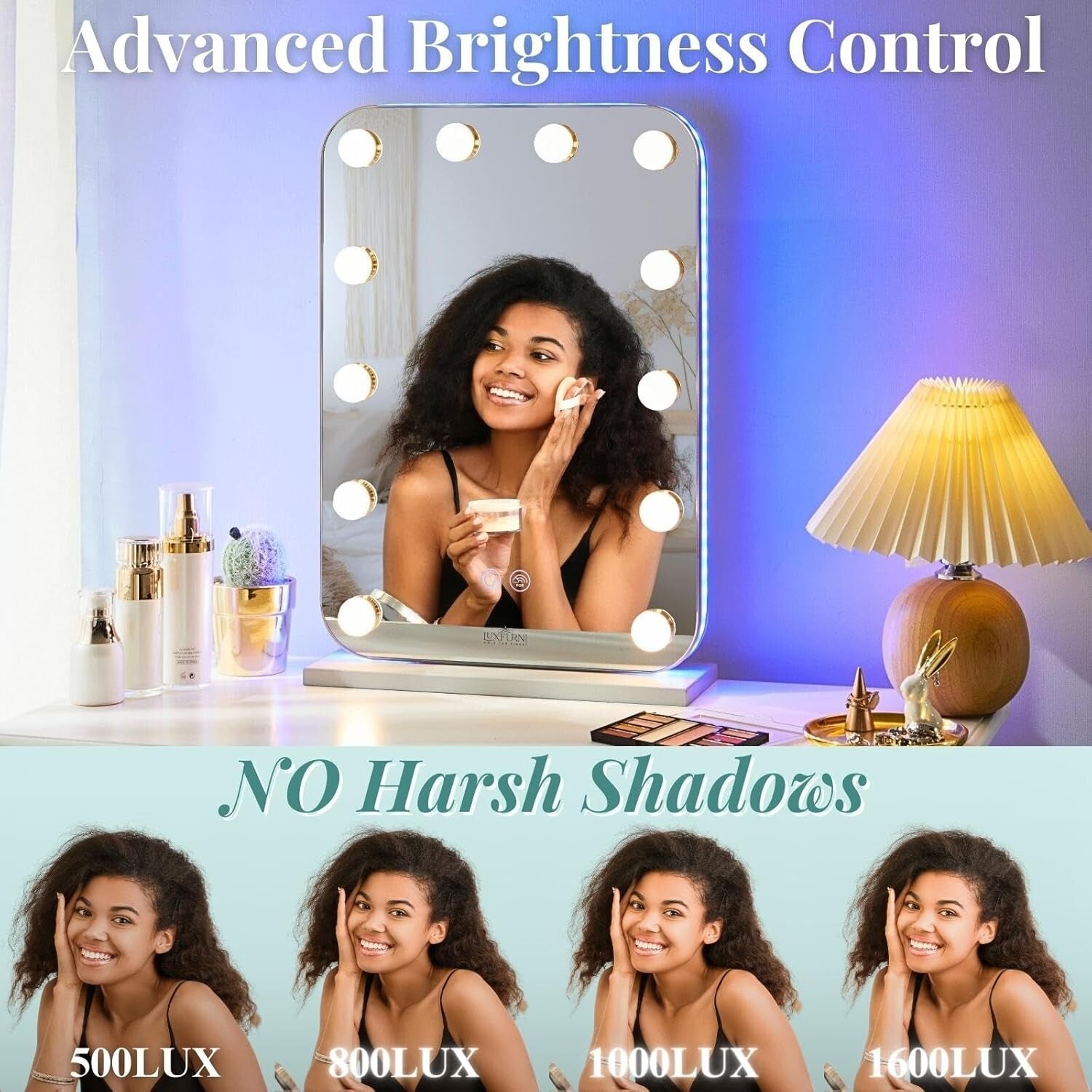 Elegant Vanity Mirror with RGB Lighting and Adjustable Brightness - 20.3"x14"