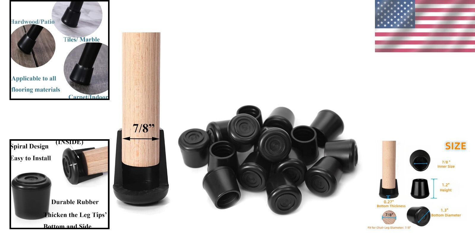 Heavy Duty Round Chair Leg Tips - 64 Non-Slip Caps for Hardwood Floor Protection