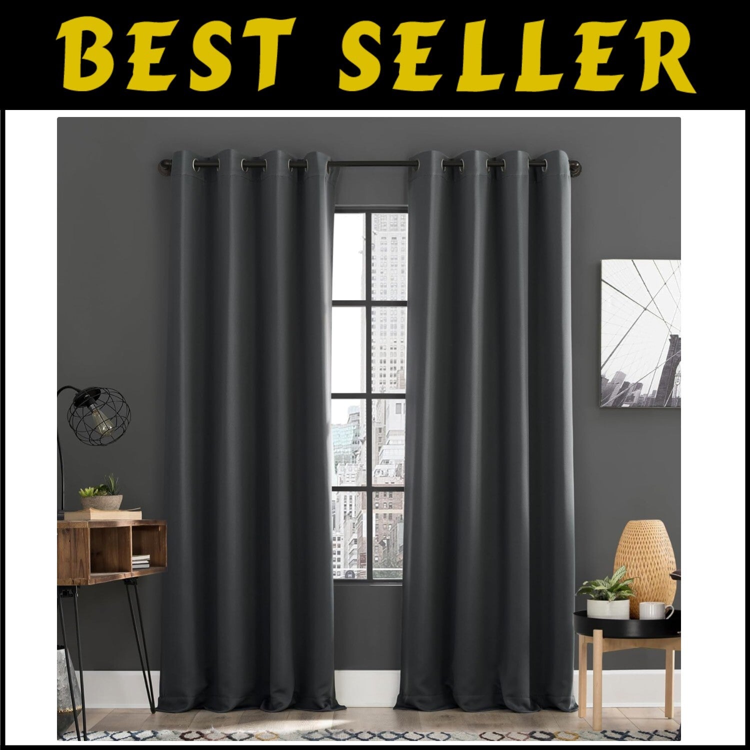 Soho 2-Pack Charcoal Gray Blackout Curtains - Energy Saving & Noise Reducing