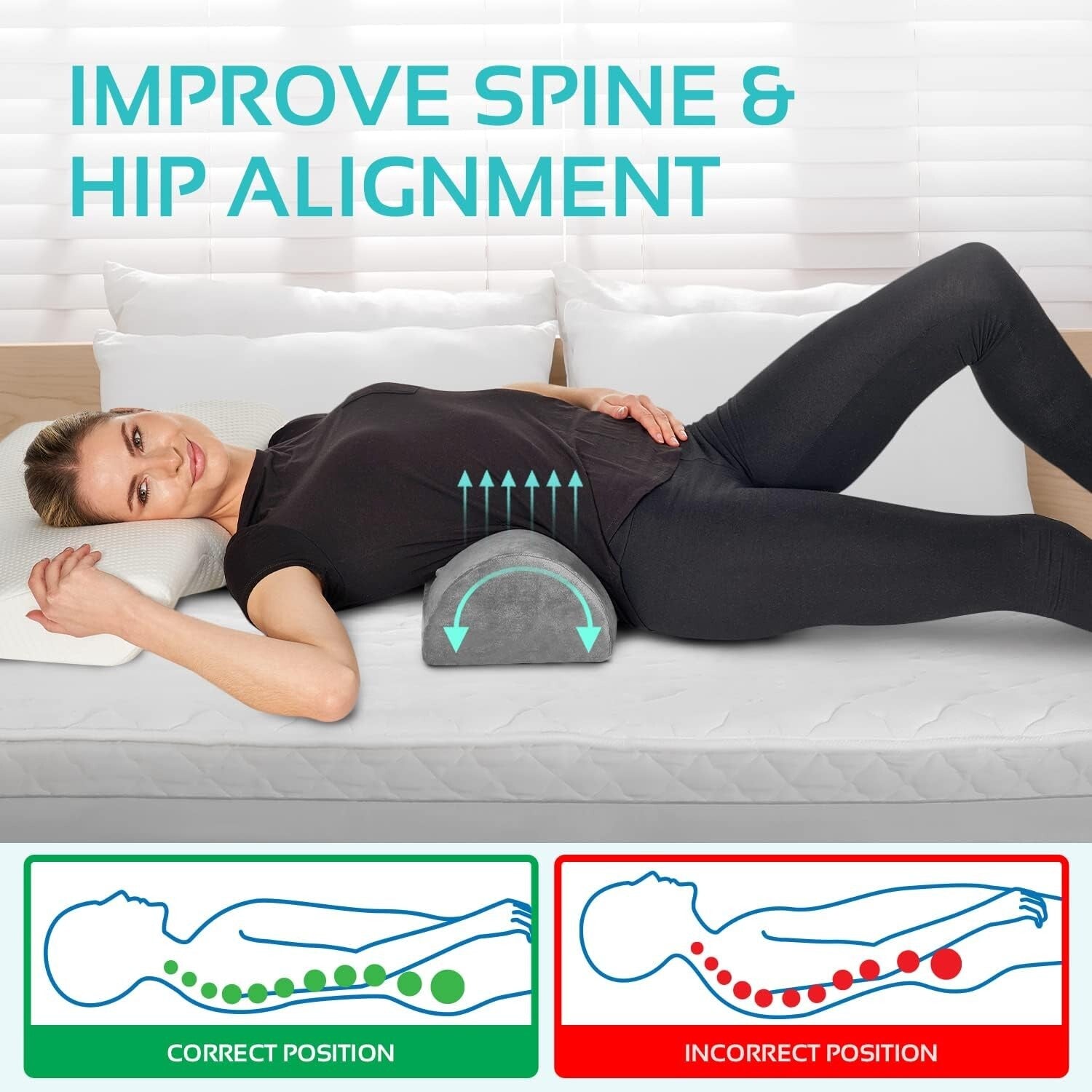 Multi-Position Lumbar Support Bolster Pillows for Legs & Head - Machine Washable