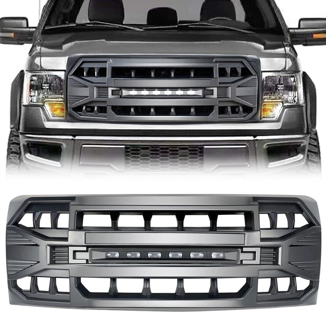 2009-2014 F150 Replacement Grill - Matte Black, LED Lights, No Modifications