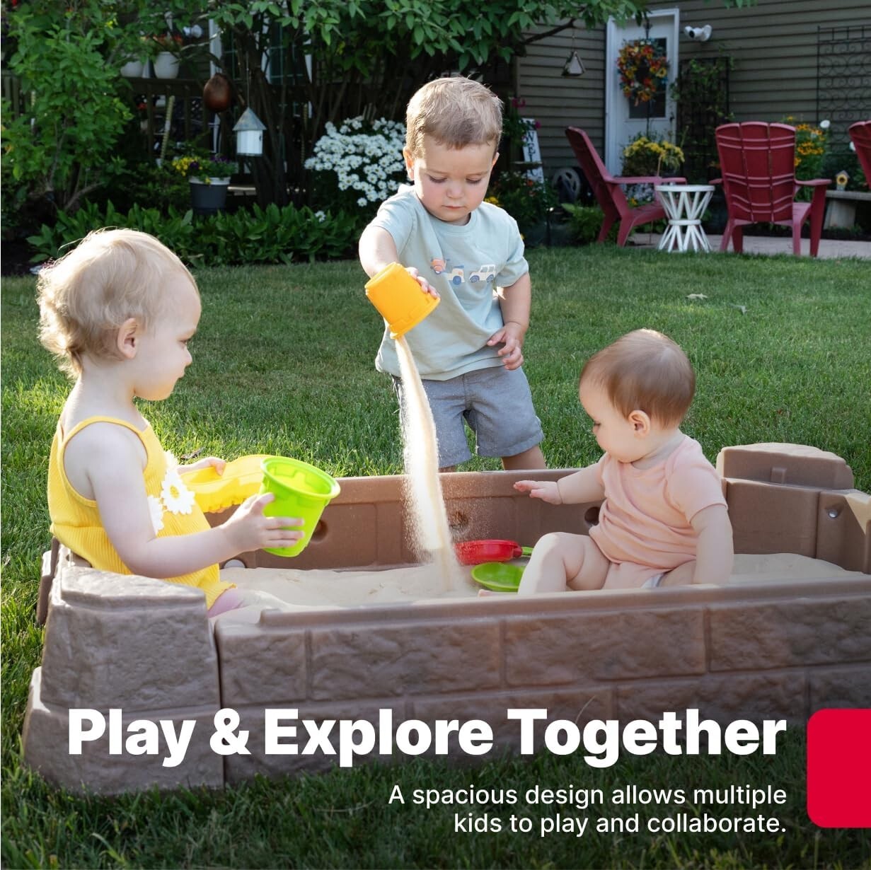 Outdoor Kids Sandbox with Built-In Seats & STEM Accessories for Creative Fun
