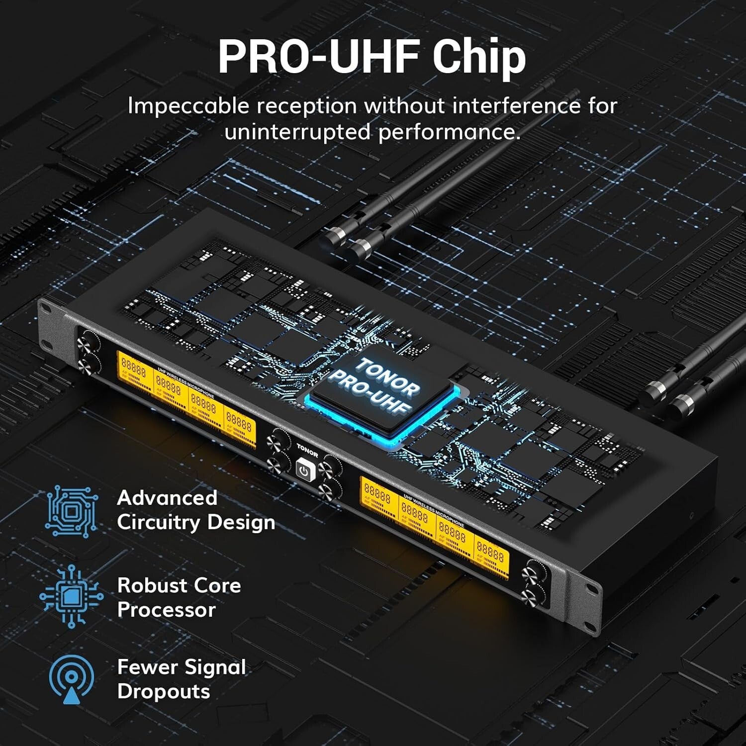 Durable UHF Wireless Mic System - 12 Channels, 8 Handheld Mics, Mute Function