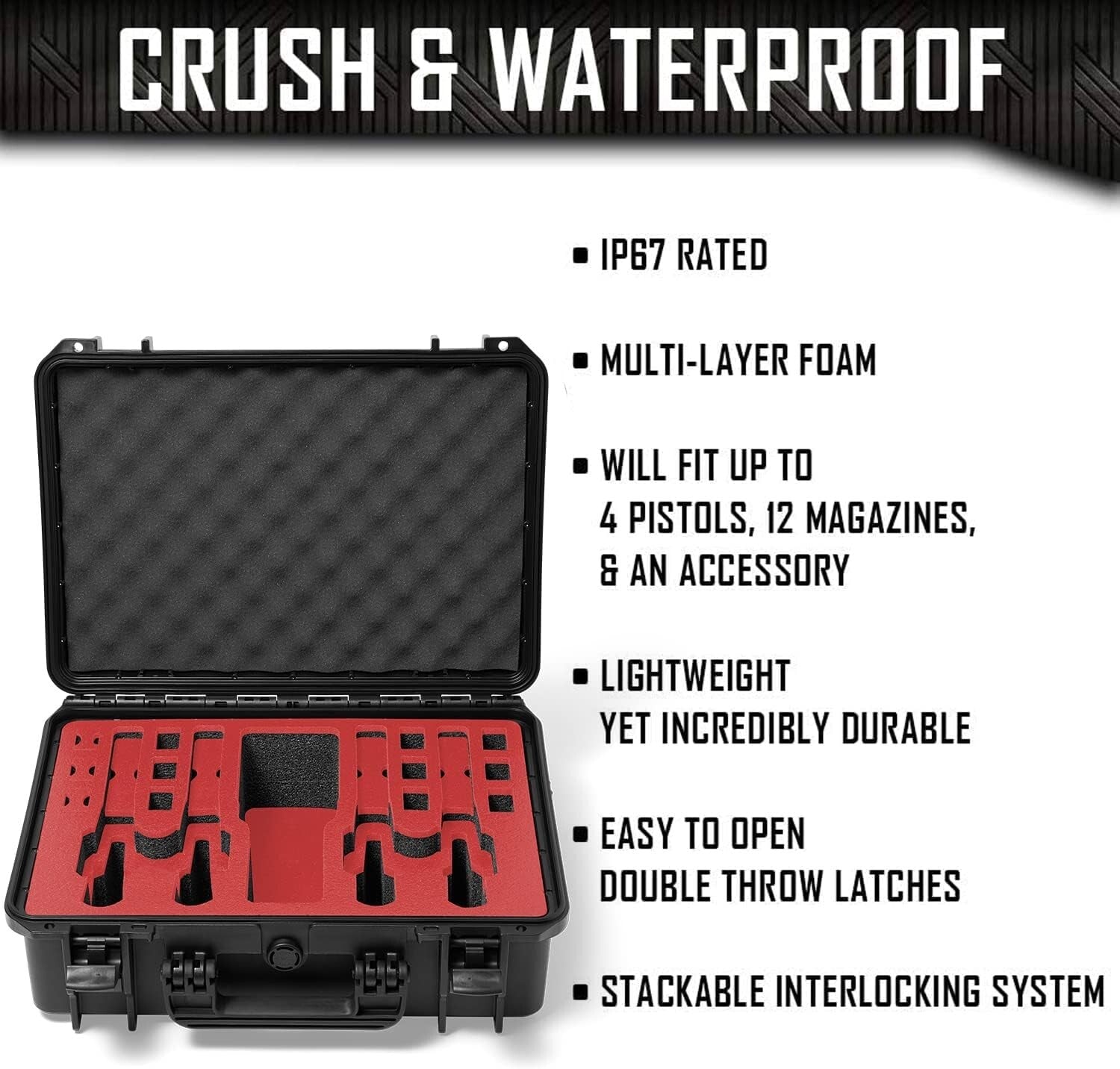 4 Pistol Firearm Case with MILITARY-GRADE Foam Insert - Dustproof & Waterproof