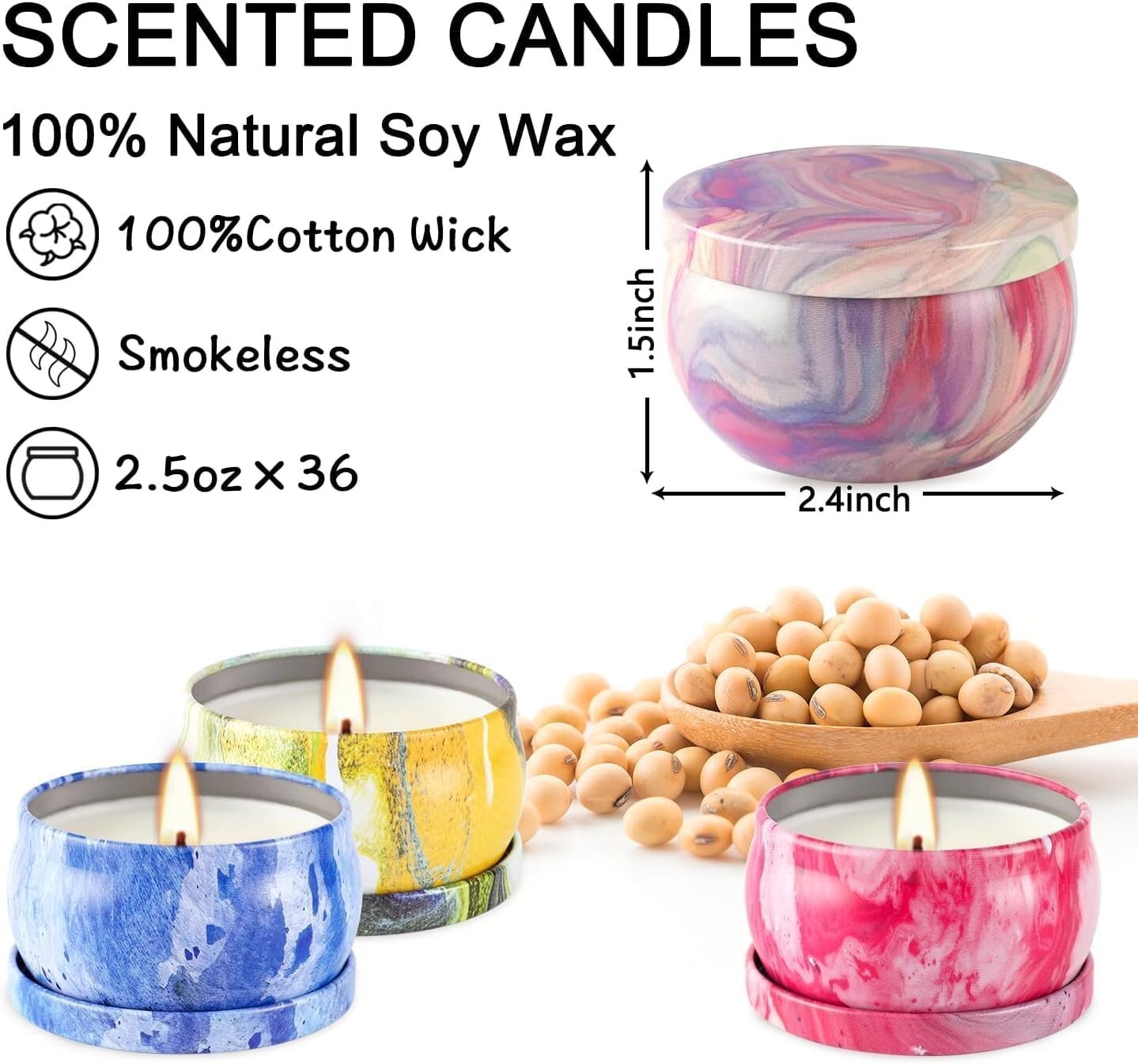 Beautifully Packaged 36 Soy Wax Scented Candles - Perfect Gift for All Occasions