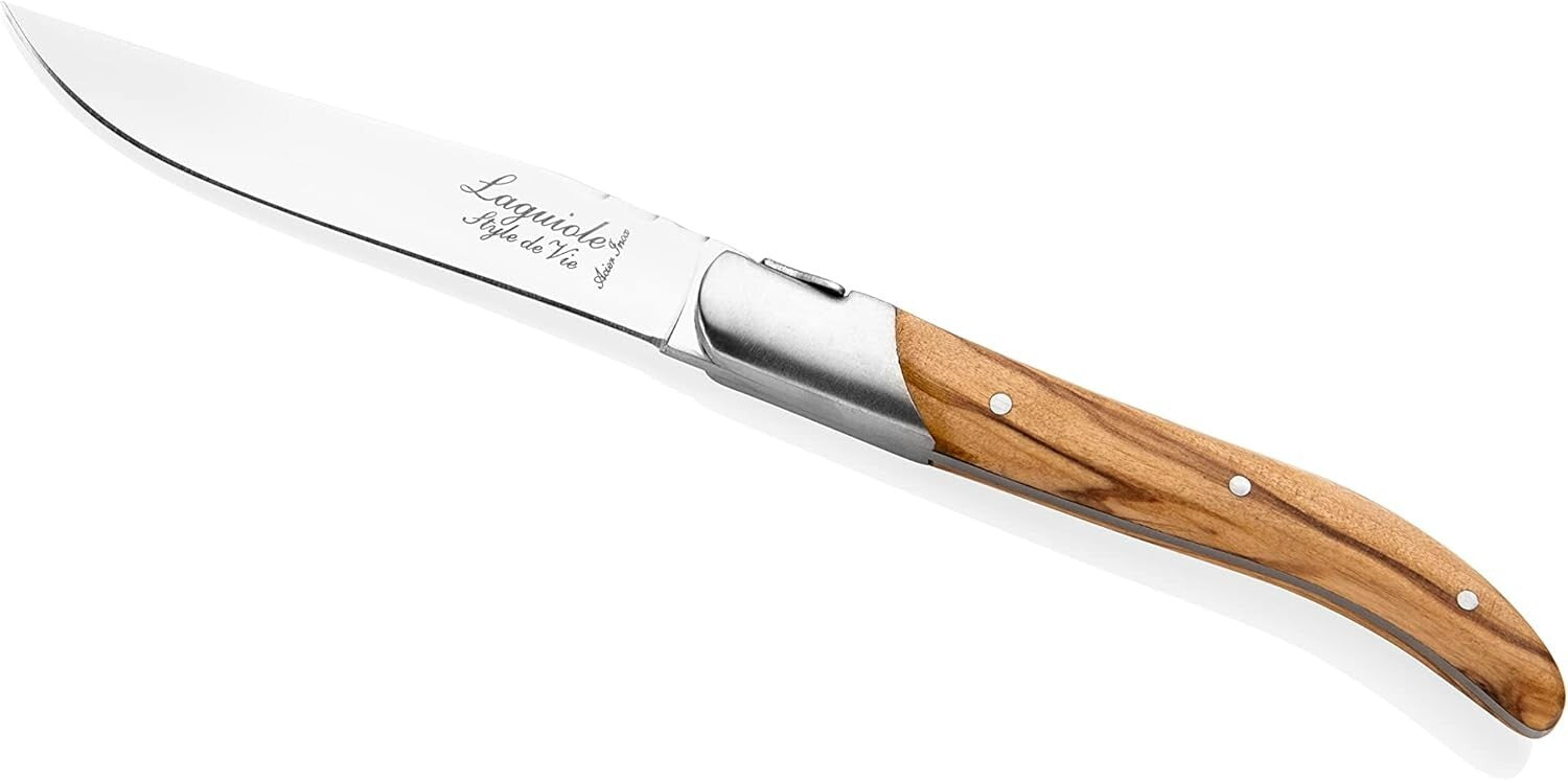 Premium Stainless Steel Steak Knives with Olive Wood Handles - Set of 6