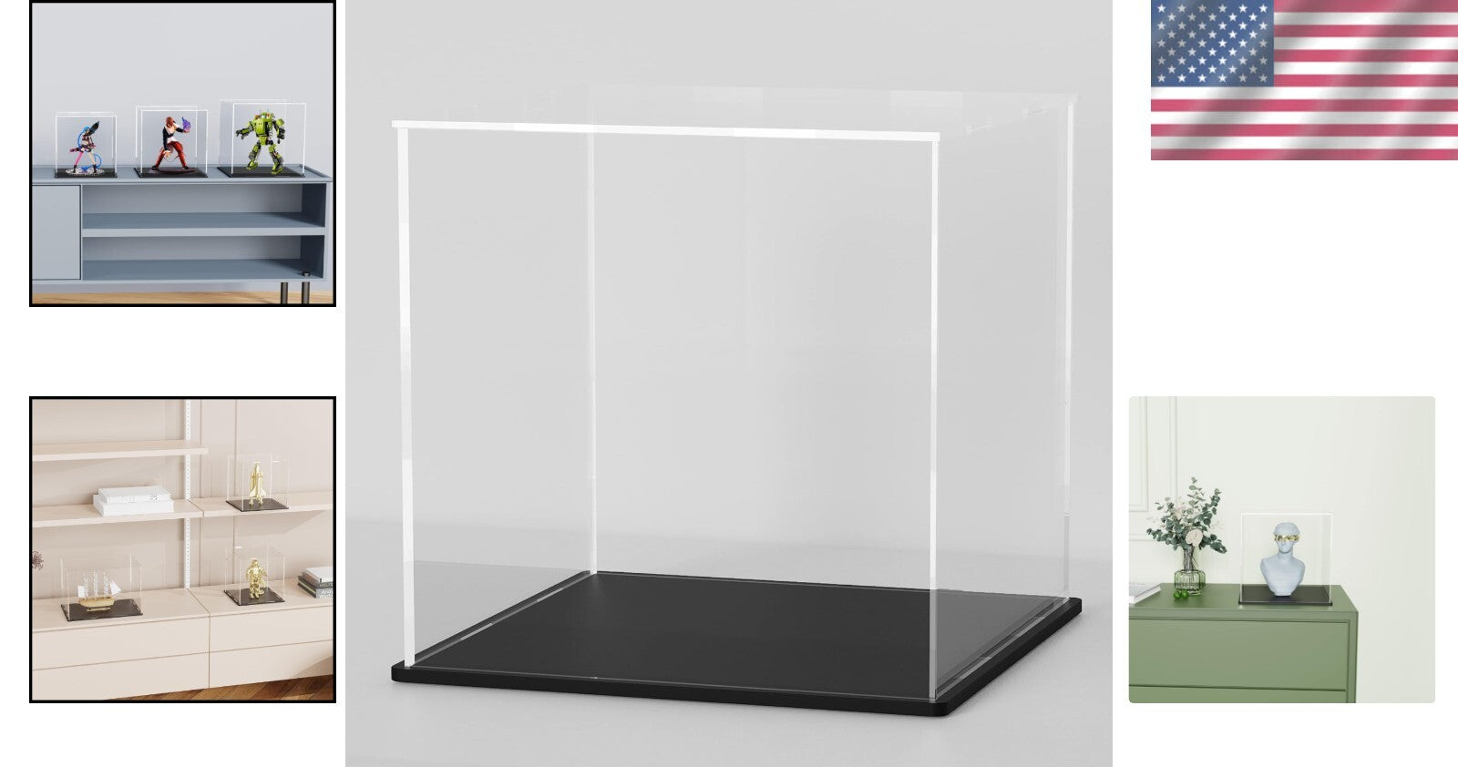 12 Inch Clear Acrylic Display Case with Matte Black Stand for Collectibles