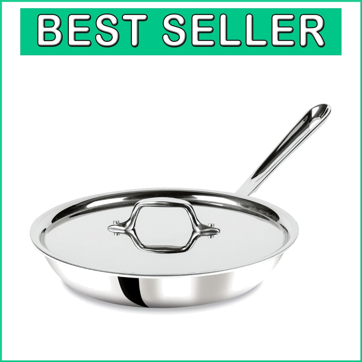 Elegant D3 Stainless Steel Skillet with Lid - 10 Inch, Fast Heat Distribution