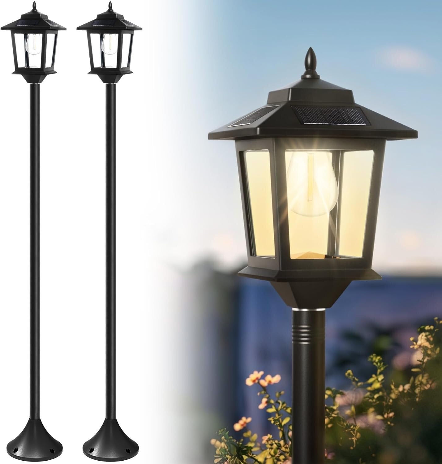 Decorative 63" Solar Pole Lights - Warm White Illumination for Outdoor Spaces