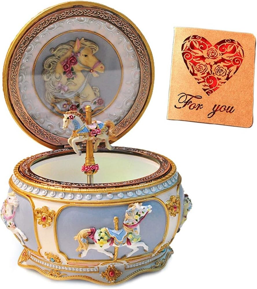 Enchanting Carousel Horse Music Box with Twinkling LED Lights - Gift for Girls