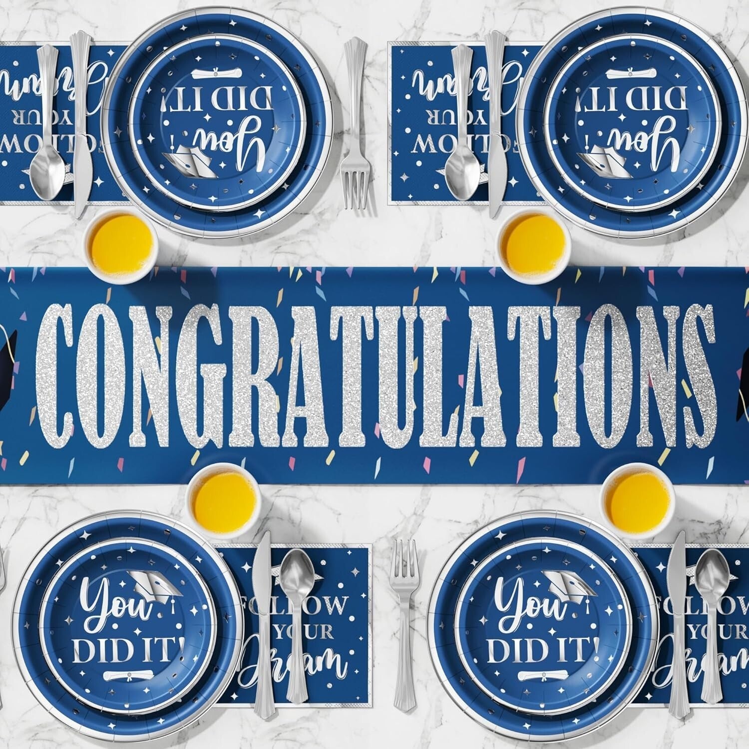 Blue & Silver Graduation Dinnerware Set - 350PCS for Class of 2025 Celebrations