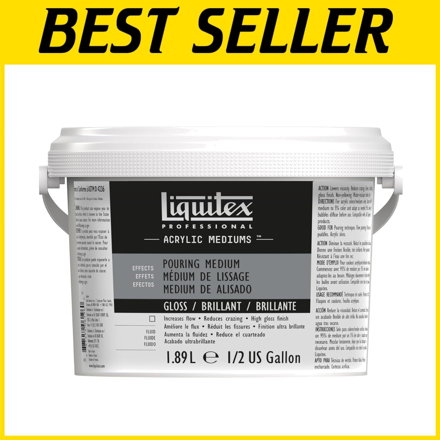 Artist-Grade Pouring Medium, UV Resistant, High Gloss Finish - 1.89L Bucket