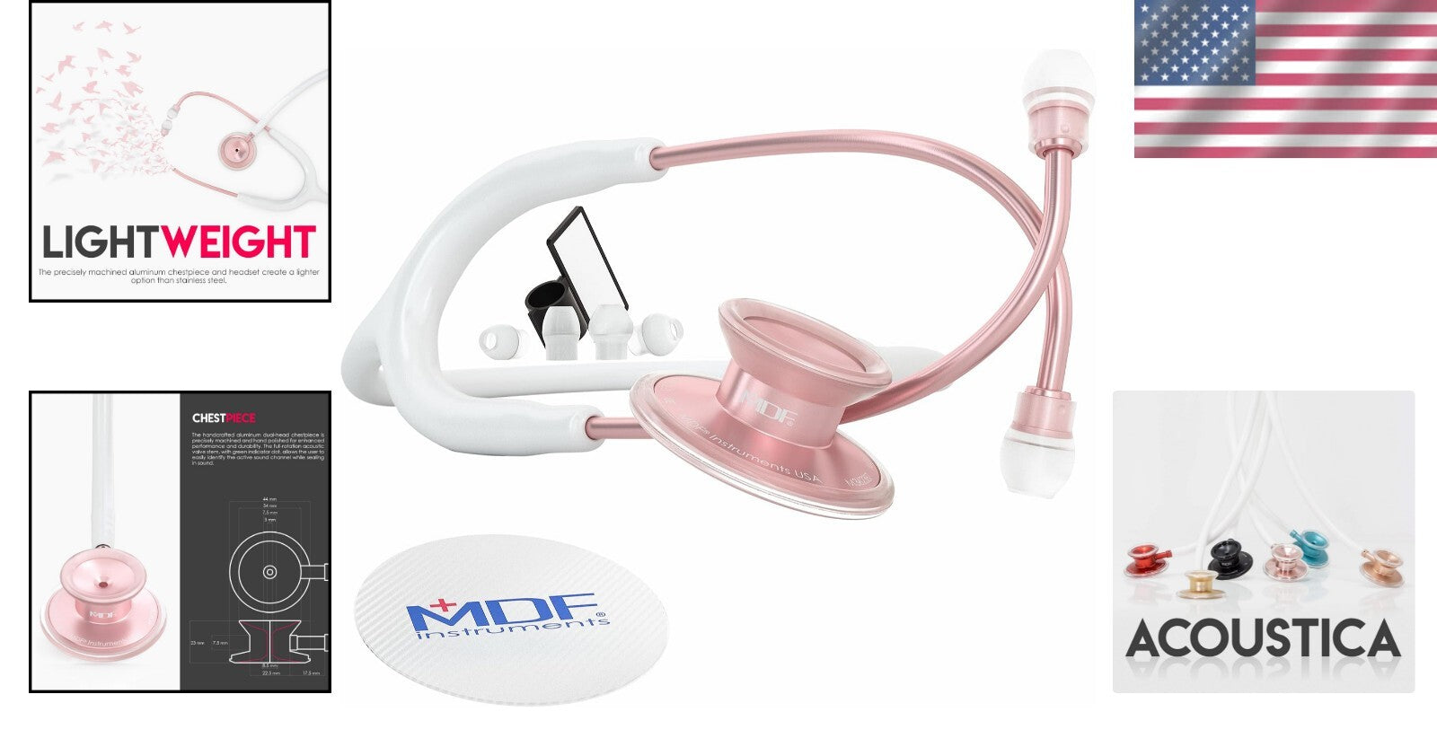 Acoustica Lightweight Dual Head Stethoscope - Rosegold Matte - Doctors & Nurses