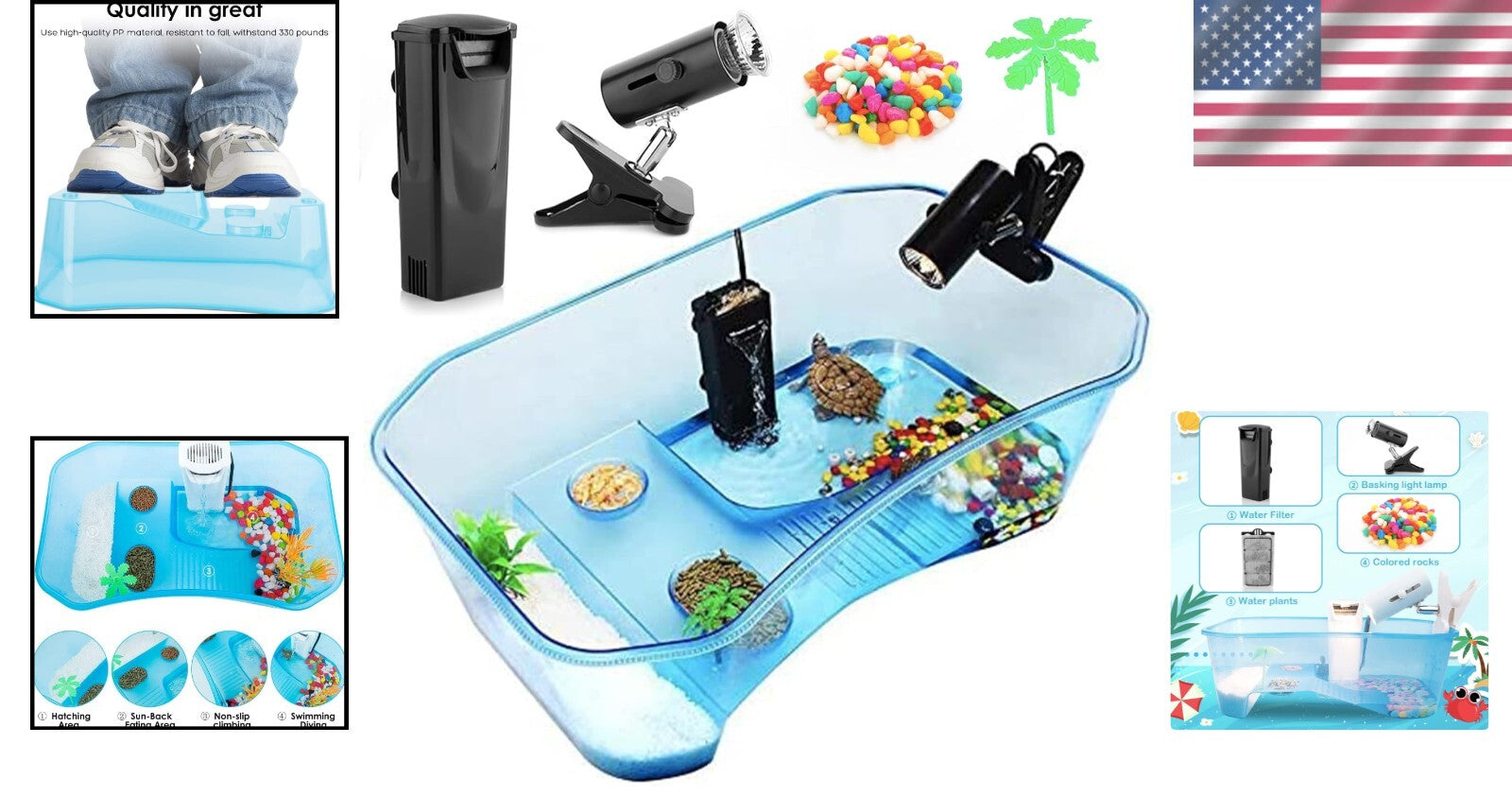 Pet Turtle Aquarium with 5-Gallon Capacity, Basking Area, and Decorative Plants