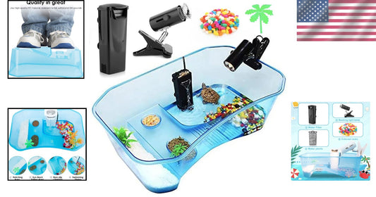 Pet Turtle Aquarium with 5-Gallon Capacity, Basking Area, and Decorative Plants