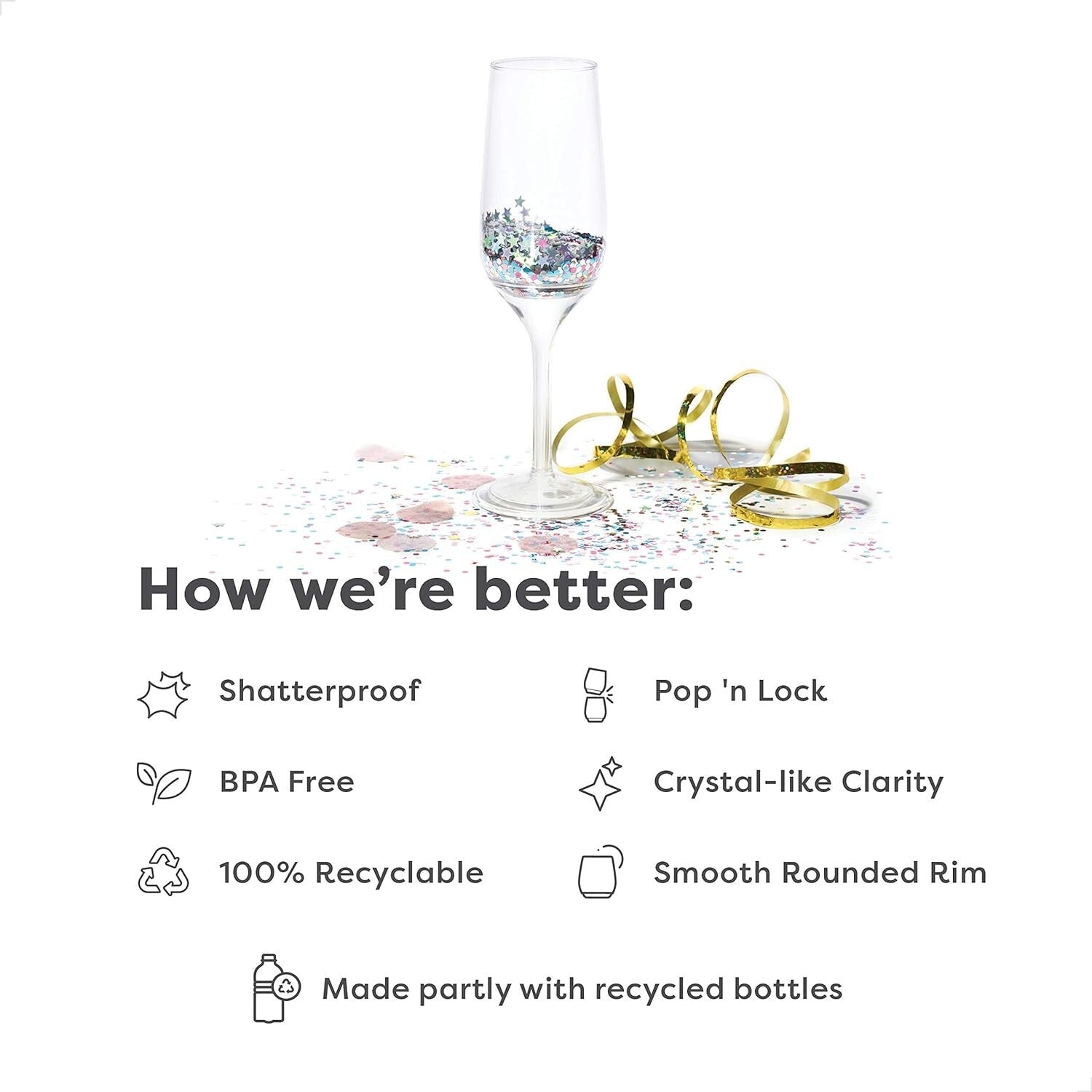 Set of 48 Unbreakable, Crystal Clear Champagne Flutes - 6oz Premium Quality