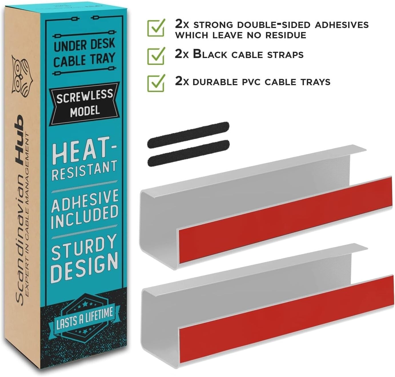 Space-Saving White Cable Organizer Trays - No-Screw Installation for a Neat Desk