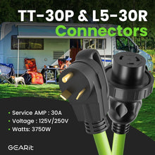 Load image into Gallery viewer, Bright Green 50ft 20 Amp Heavy-Duty RV Extension Cord with Twist Lock Adapter