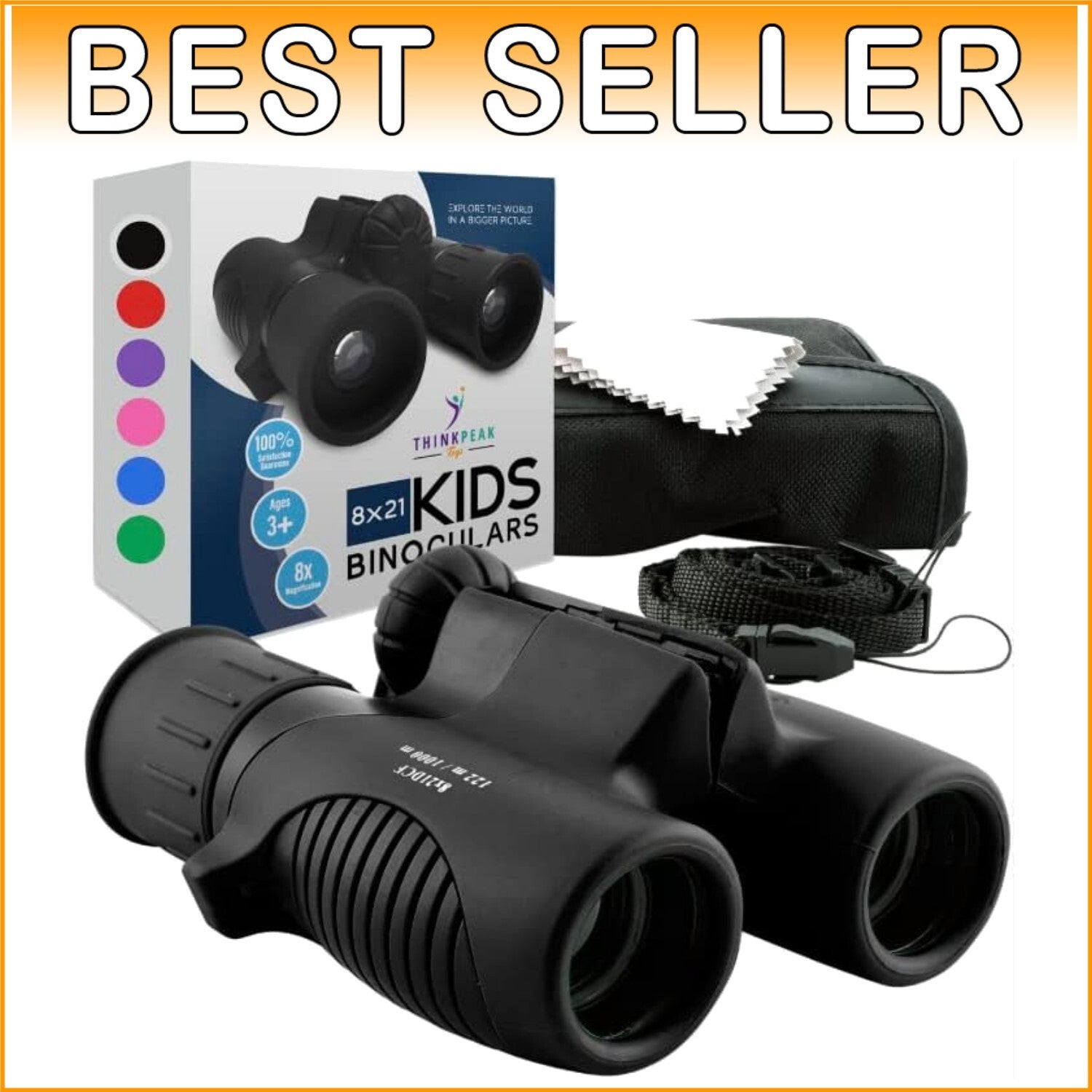 Think Peak Kids Binoculars - 8x Magnification Compact Adventure Toy for Ages 4-8