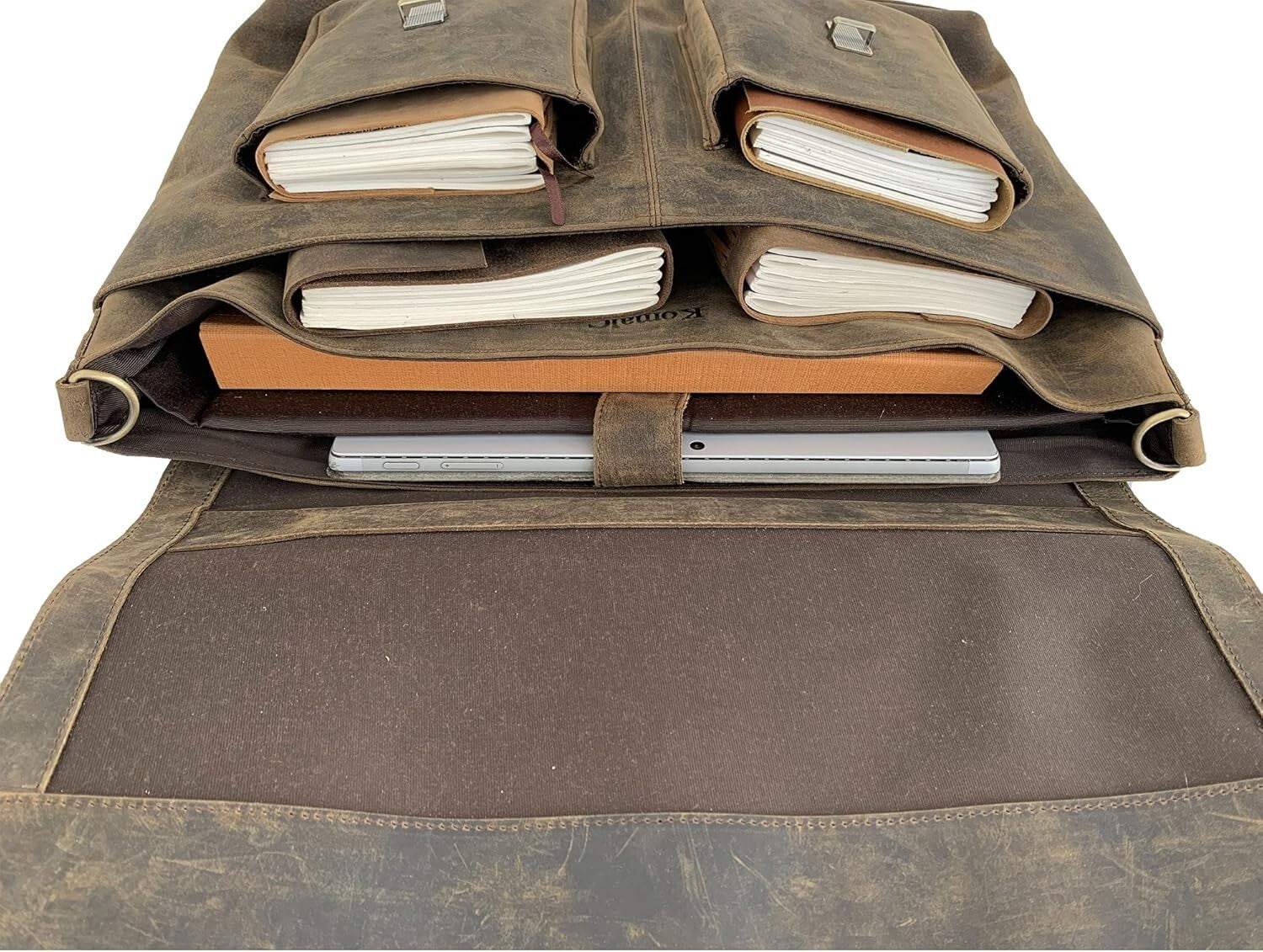 Spacious Buffalo Leather Laptop Messenger Bag - Ideal for Students & Pros