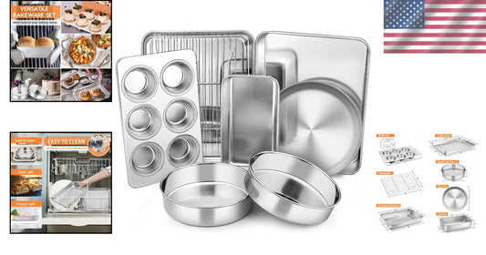 8-Piece Stainless Steel Bakeware Set for Toaster Ovens - Dishwasher Safe