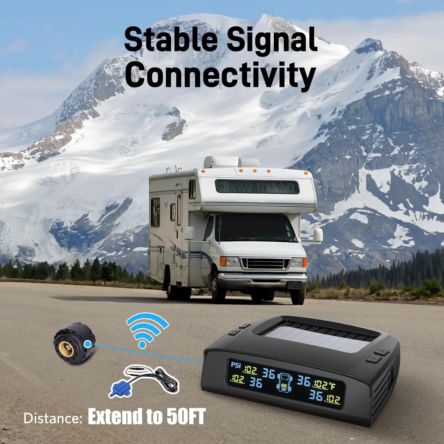 Advanced Solar TPMS for RV Trailers - 6 Sensors, 50ft Range, Energy Efficient