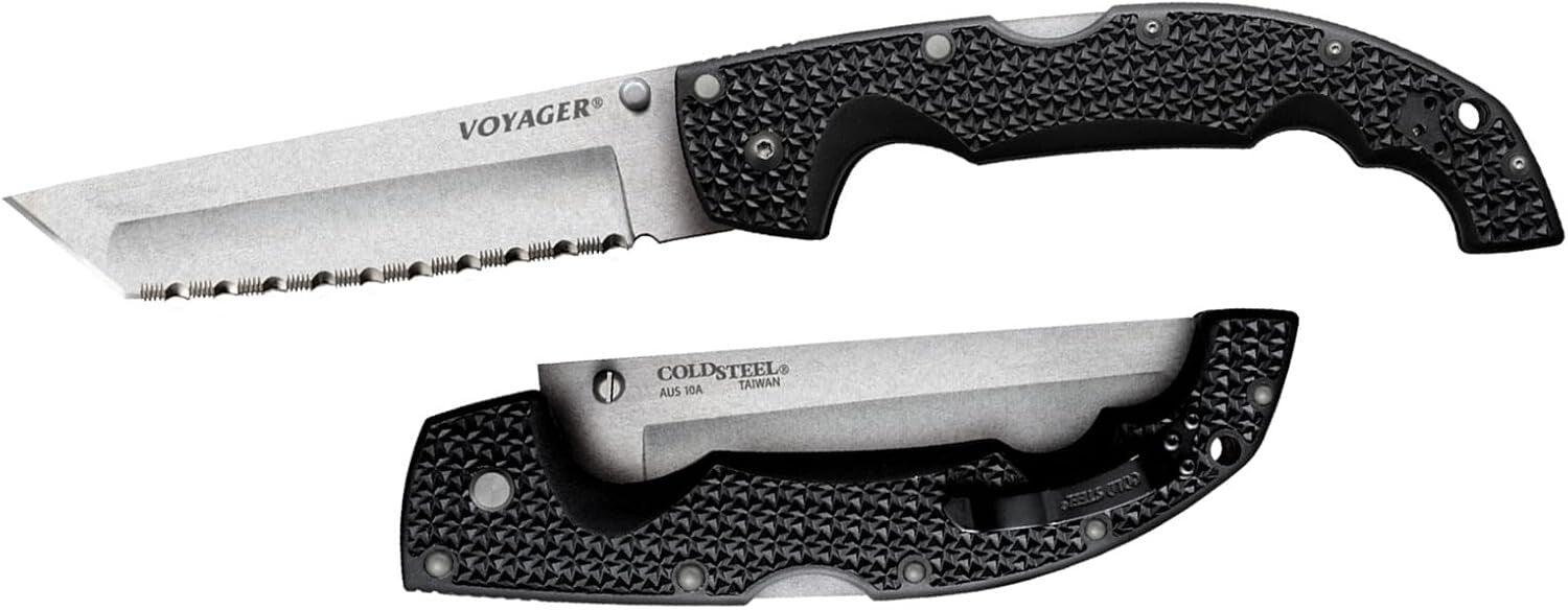 Durable XL Voyager Folding Knife with Serrated Tanto Blade for Everyday Carry