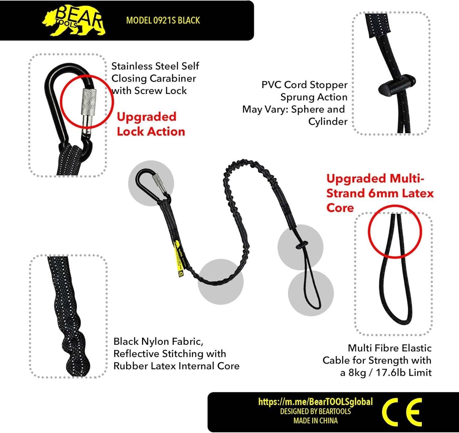 Reflective Tool Tether Lanyard with Adjustable Loop - Max 8KG Load for Safety