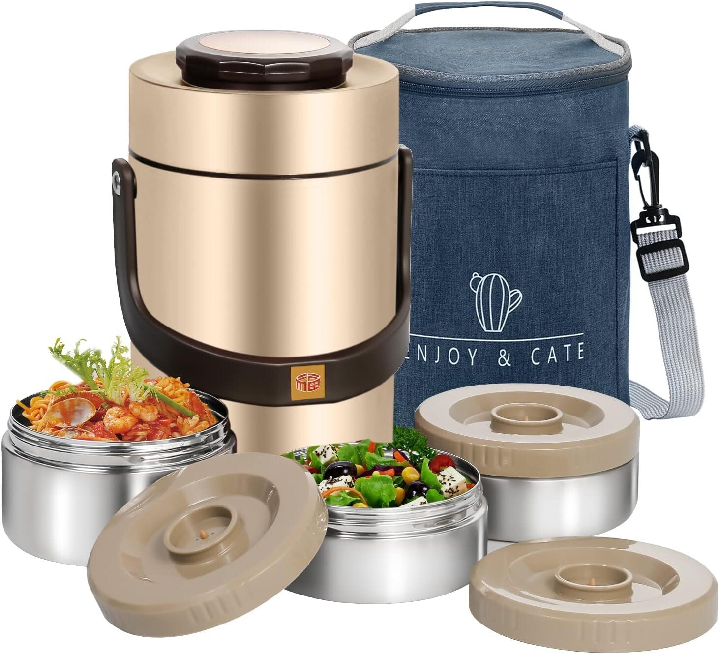 Adult-Friendly 67 oz Vacuum Insulated Bento Box with Three Section Containers