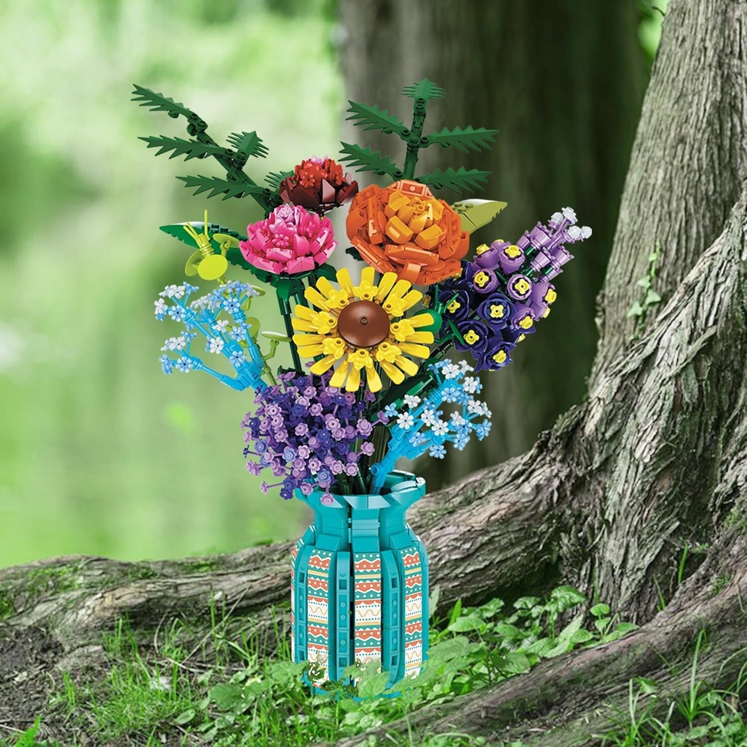1853pcs Building Blocks Flower Bouquet Set with Adjustable Vase - Perfect Gift