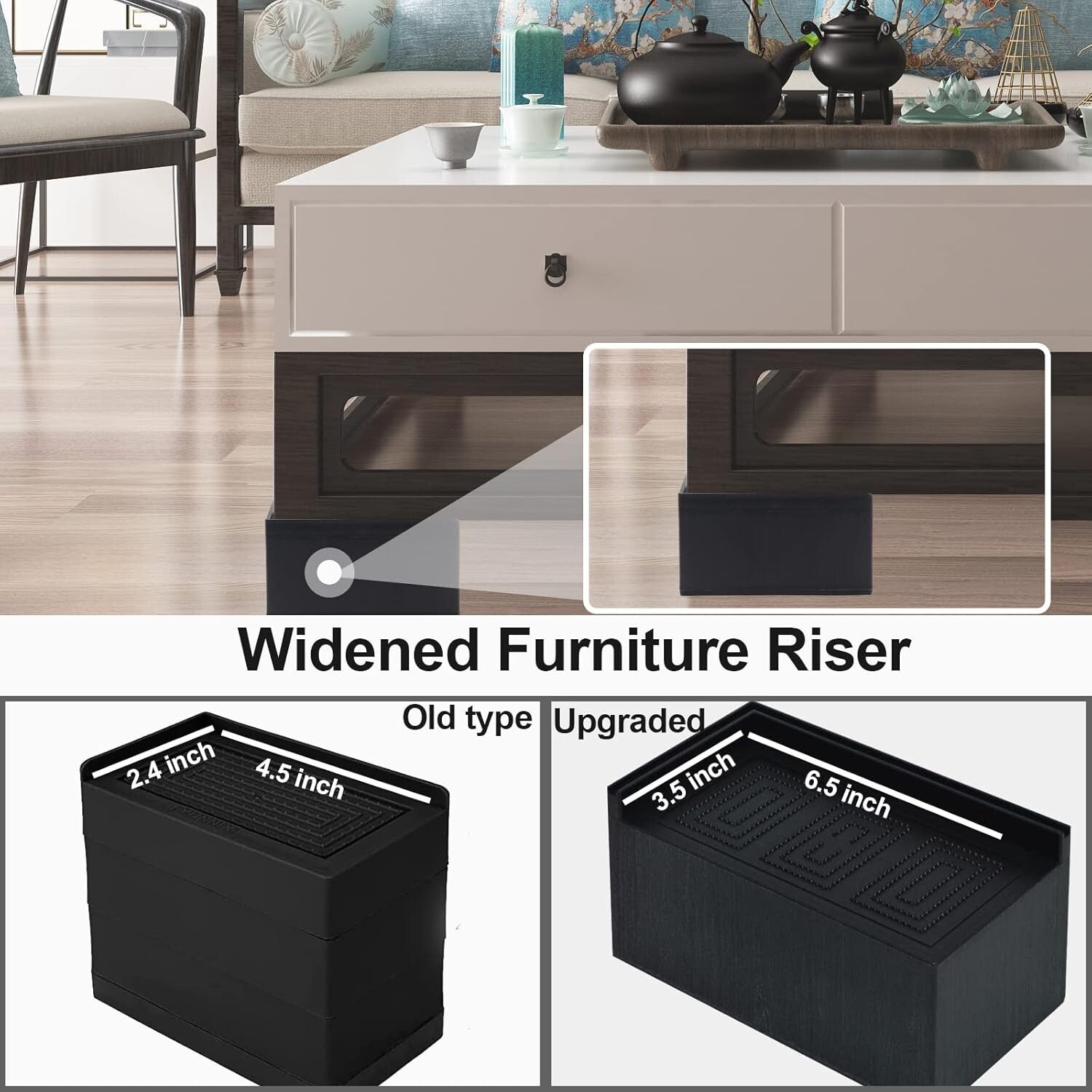 8 Pack Heavy Duty Bed Risers, 5-Inch with Wide L Shape for Furniture Stability