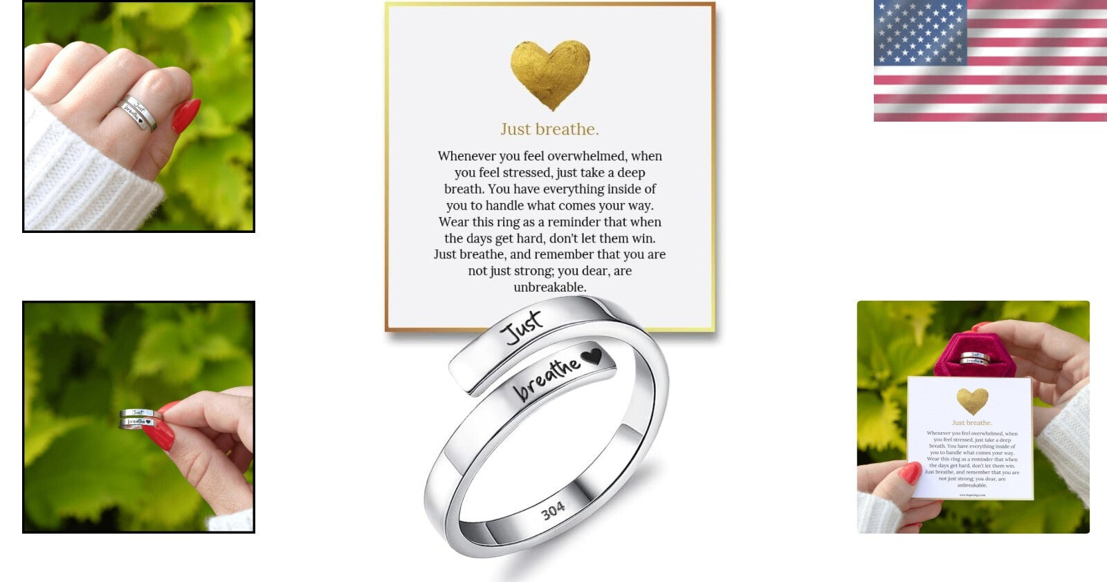 Stylish Just Breathe Ring – Adjustable and Skin-Friendly Stainless Steel Jewelry