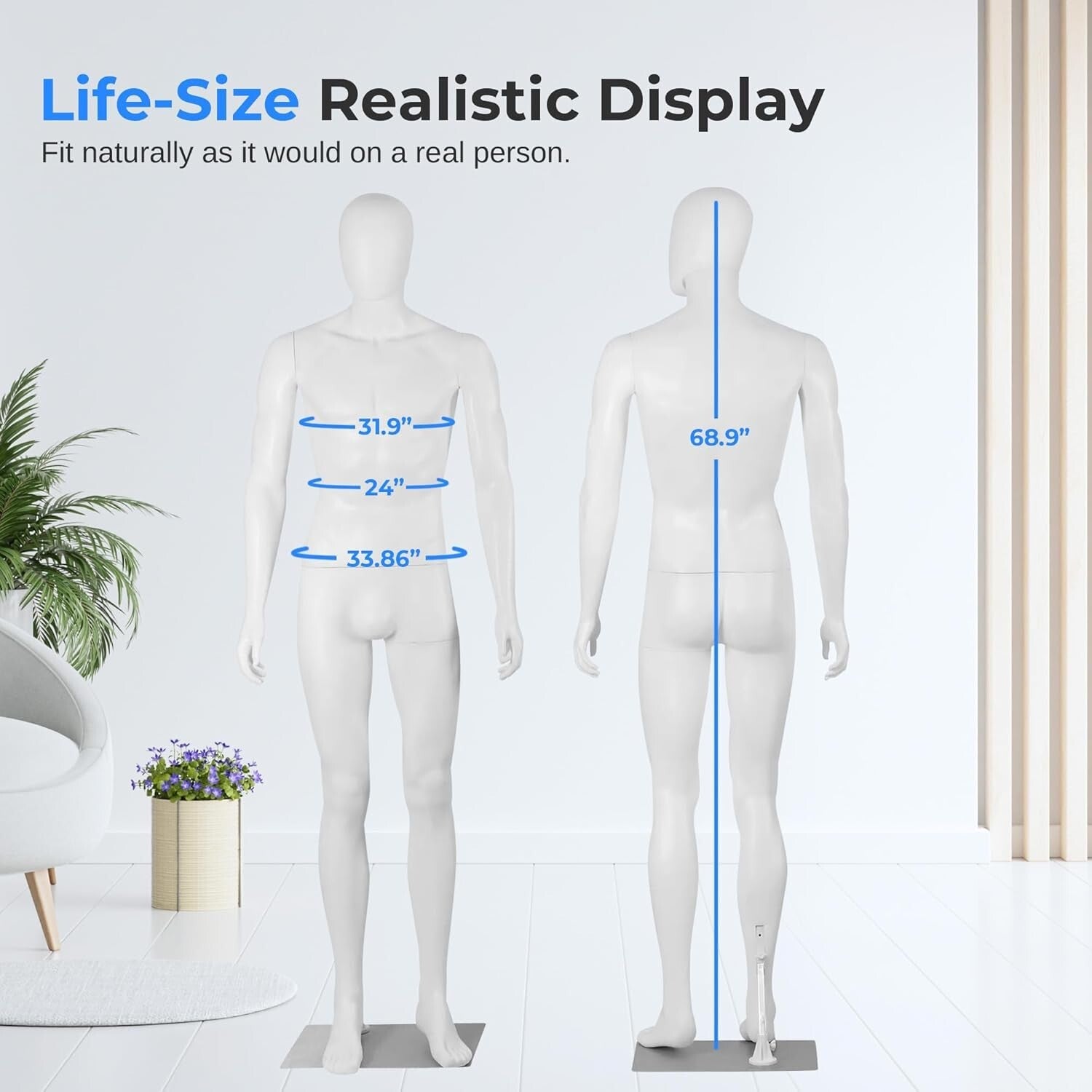 Sturdy 73-Inch Male Mannequin with Adjustable Design for Eye-Catching Displays