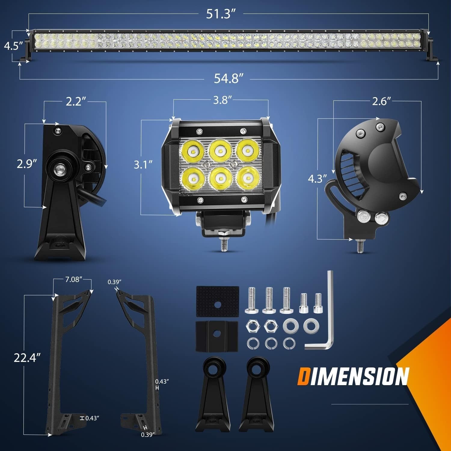 Bright 52-Inch LED Light Bar with 2 Pods & Mounting Bracket for Jeep JK Owners