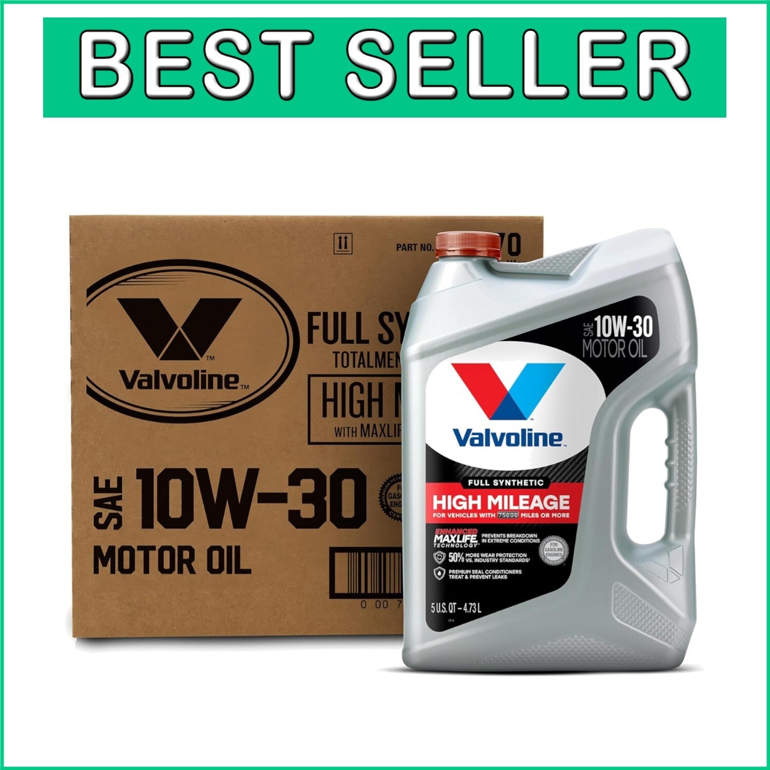 Full Synthetic High Mileage Motor Oil 10W-30 - 3 x 5 QT for Enhanced Engine Life
