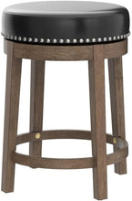 Load image into Gallery viewer, Set of 2 Rustic 360° Swivel Bar Stools - Faux Leather &amp; Solid Wood - 25 Inch