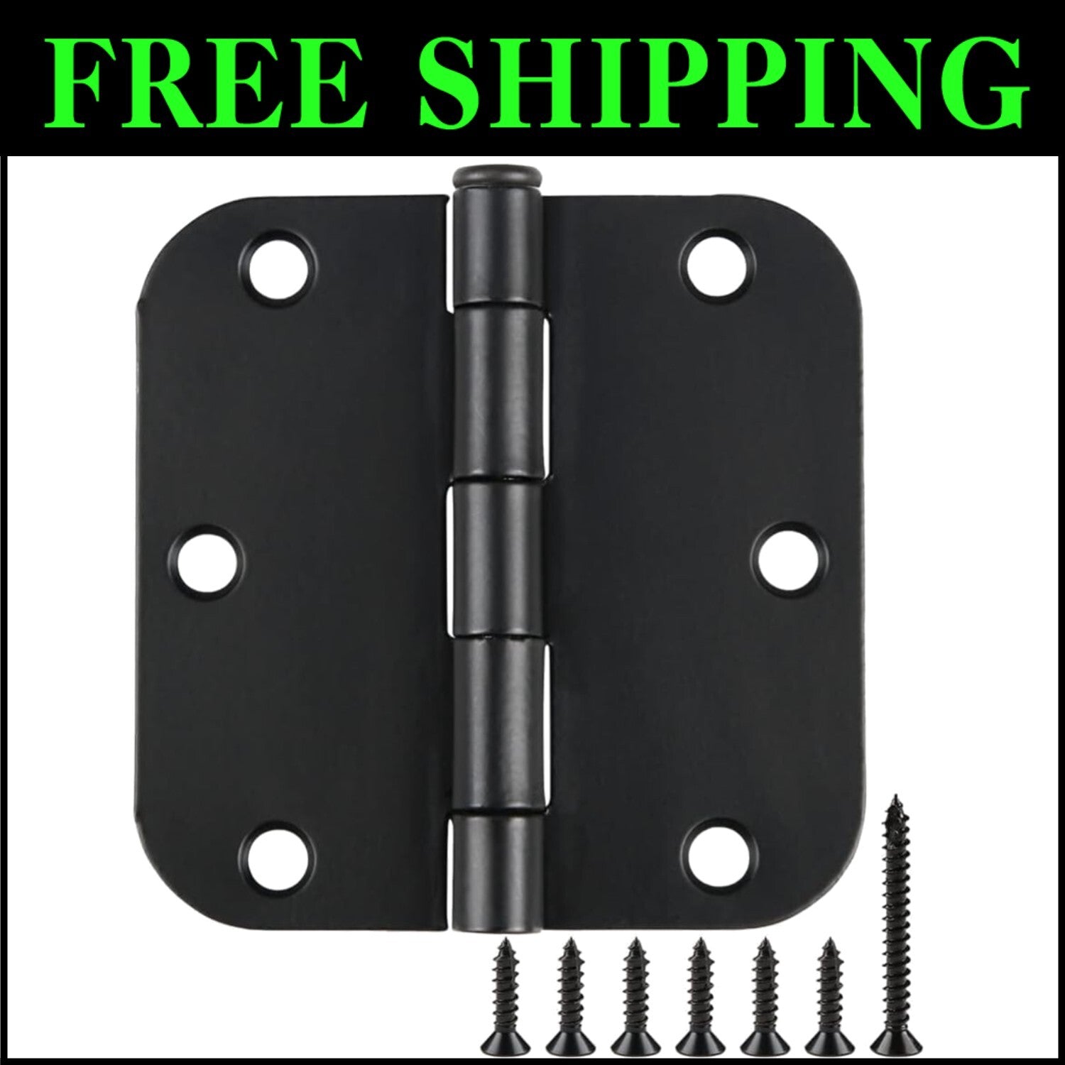 Durable Matte Black 3.5" Door Hinges - 5/8 Radius - 42 Pack with Screws Included