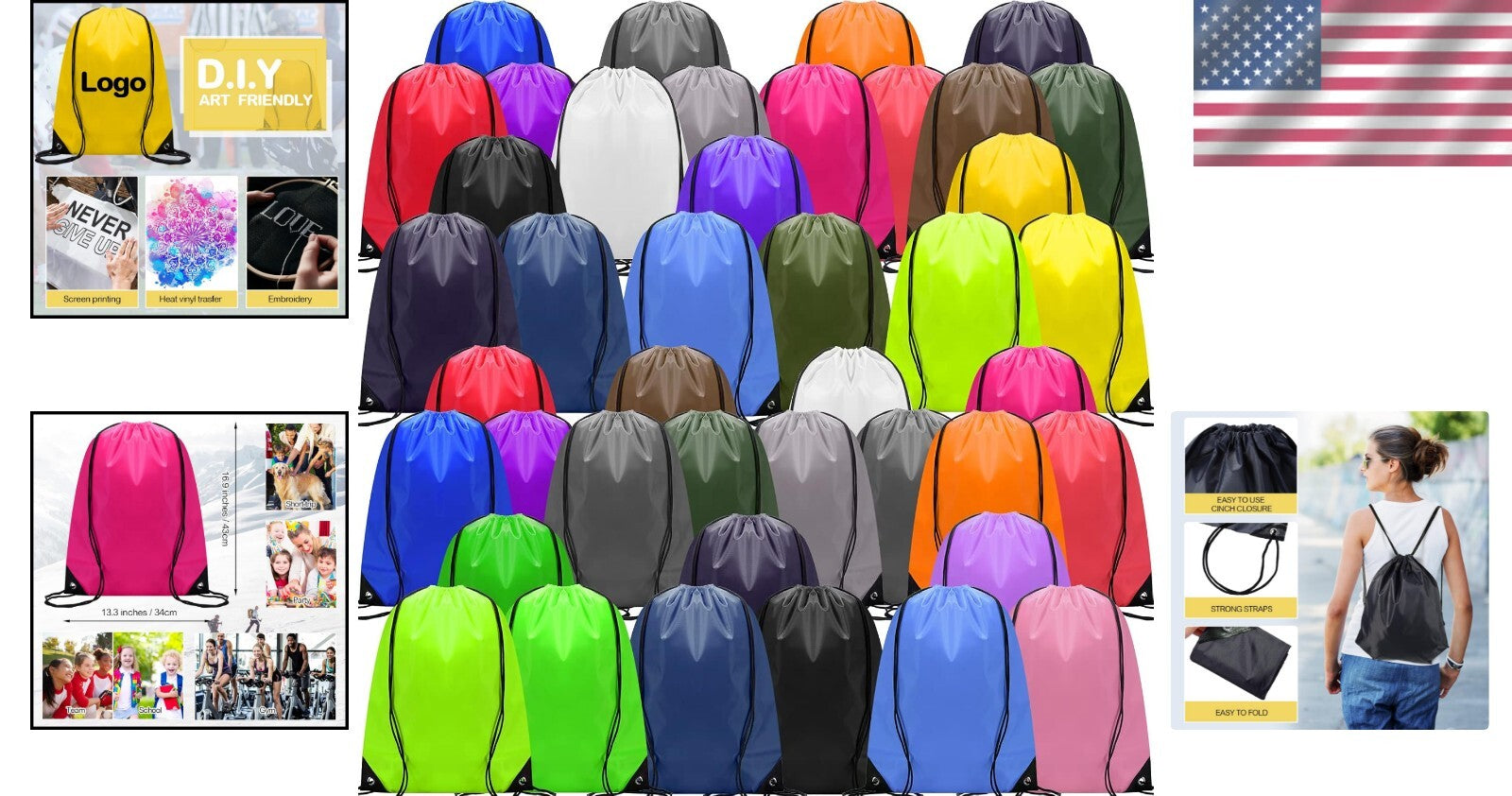 Large Capacity 17x13.4 Inch Drawstring Backpack Bulk - Ideal for Sports & Travel