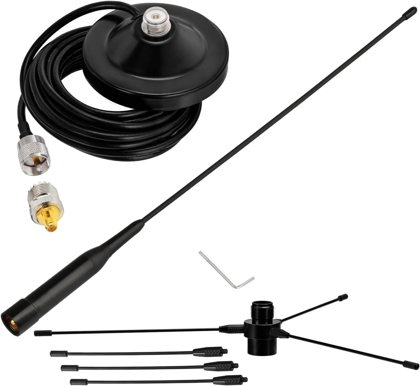 5M Cable Mobile Ham Radio Antenna with Dual Band Magnetic Mount - Easy Install