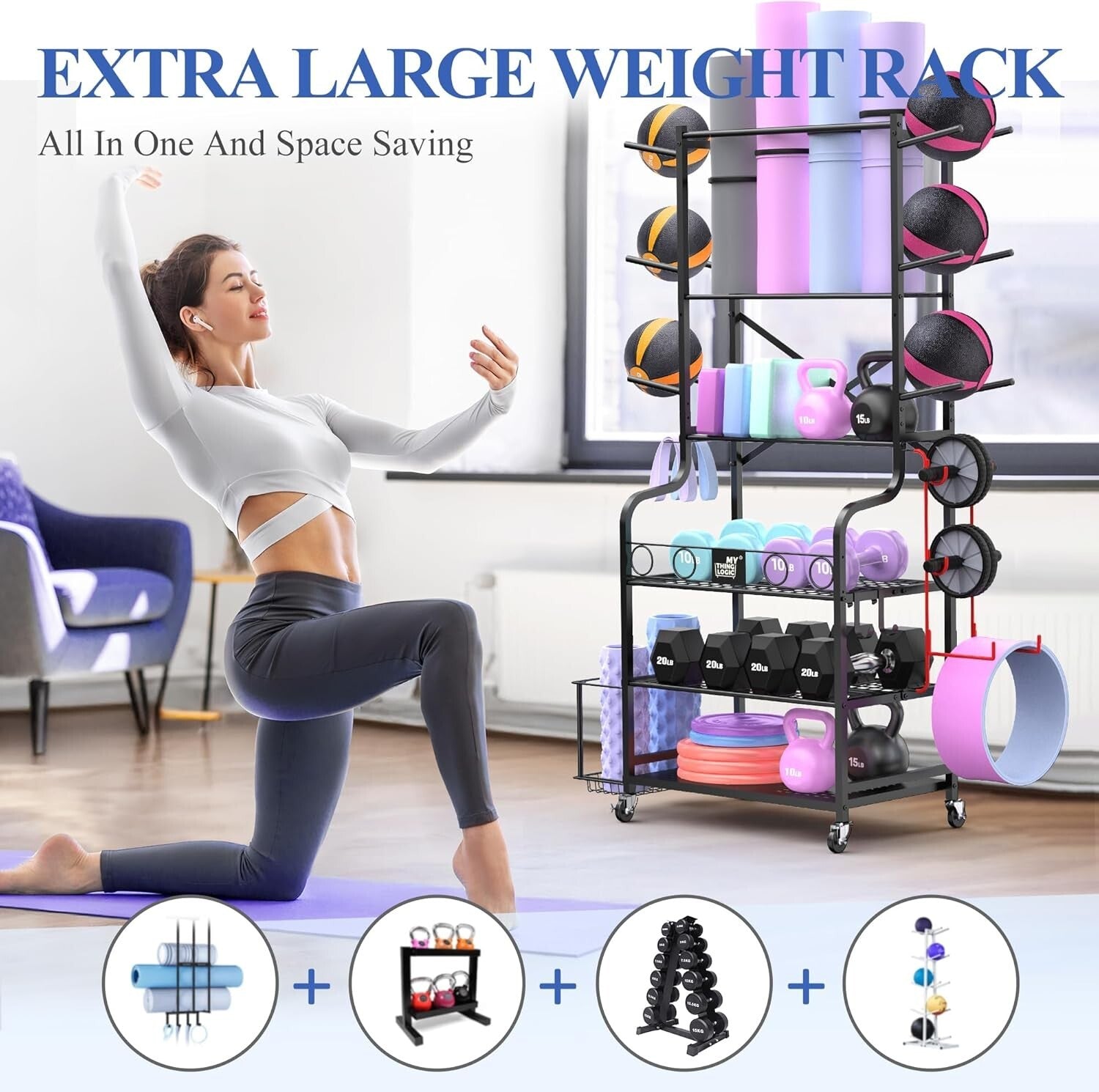 Efficient 3-Tier Rack for Organizing Yoga Mats, Balls & Resistance Bands