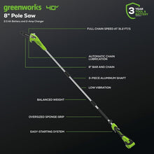 Load image into Gallery viewer, 40V 8-Inch Cordless Polesaw with Battery &amp; Charger - Effortless Tree Trimming