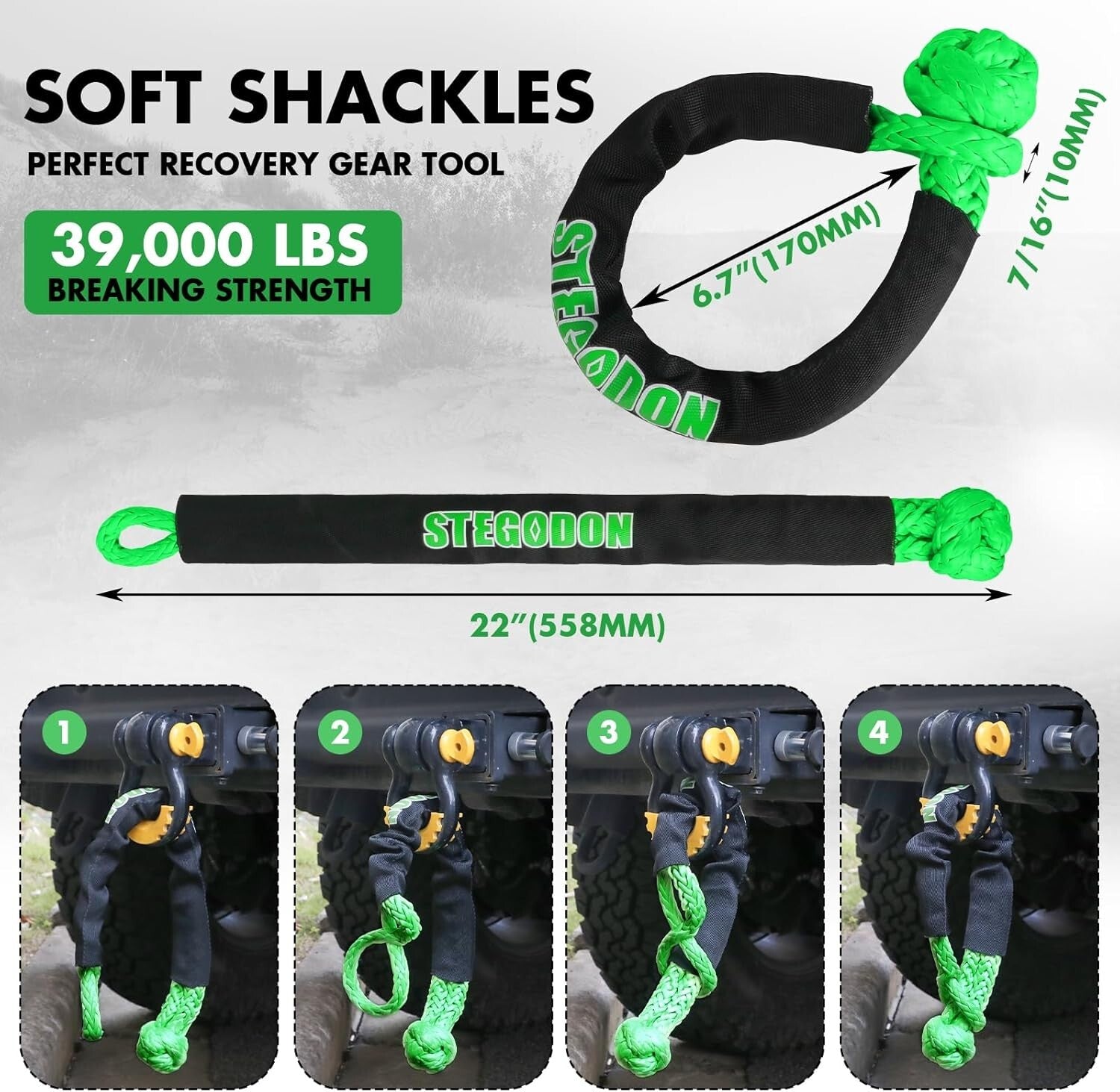 Ultra-Strong 32000 lbs Synthetic Winch Cable with Soft Shackles for 4WD Safety