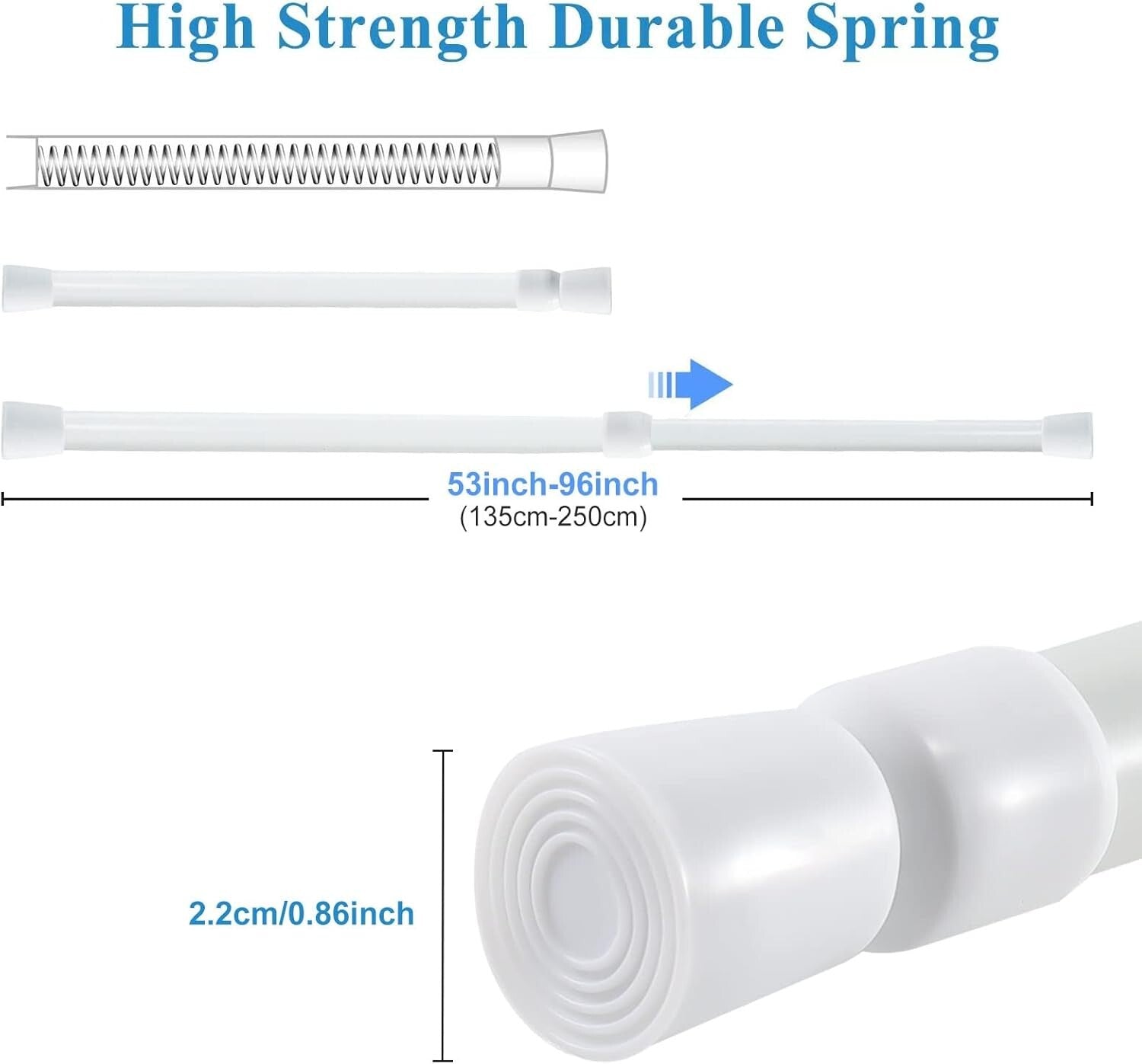 Durable 2 Pack Spring Tension Rods - Fits 53-98 Inches, Perfect for Any Room