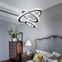 Load image into Gallery viewer, Sleek Black Stainless Steel LED Chandelier - Dimmable Height Adjustable Design