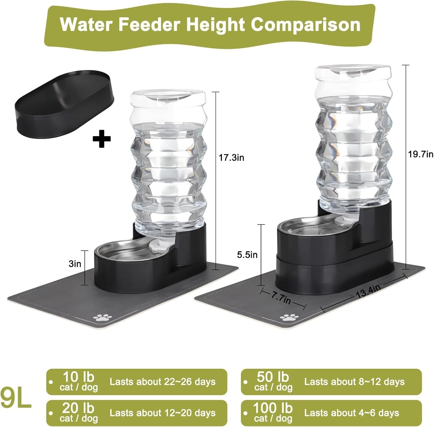9L Automatic Gravity-Fed Pet Waterer for Large Dogs and Cats - Stainless Steel
